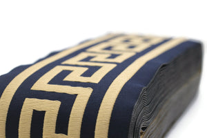 16.4 Yrd 100mm Dark Blue&Gold Greek Key Ribbons (3.93 inc, Meander Jacquard Trim, Drapery Trim Tape, Curtain Making Upholstery Fabric 197 V7