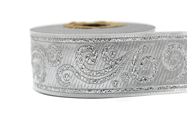 35 mm metallic Silver jacquard ribbons 1.37 inches, Renaissance  embroidered trim, jacquard trim, trimming, metallic ribbon, 35078