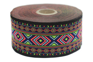 50 mm Hippie Motif Ribbon (1.96 inches), Woven Trim, Ethnic Ornament Ribbon, Boho Style Trim, 50995