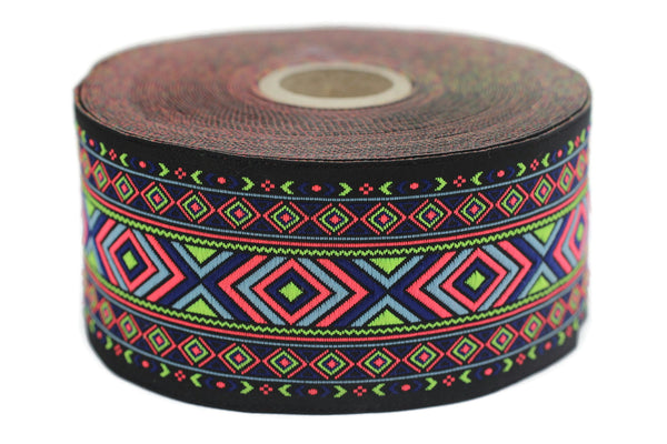 50 mm Hippie Motif Ribbon (1.96 inches), Woven Trim, Ethnic Ornament Ribbon, Boho Style Trim, 50995