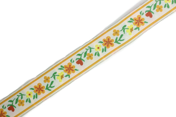22 mm Orange/white Floral Jacquard ribbon (0.86 inches), woven ribbon, authentic ribbon, Sewing, Scroll Jacquard trim, ribbons, 22947