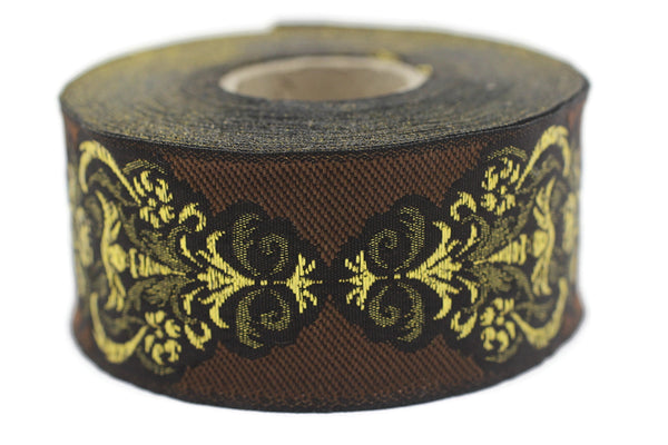 35 mm Brown Authentic Jacquard Ribbons (1.37 inches) Sewing Crafts, ribbon trim,  jacquard trim, craft supplies, collar supply, trim, 35918