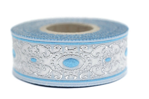 22 mm blue/white authentic Jacquard ribbon (0.86 inches), woven ribbon, authentic ribbon, Sewing, Scroll Jacquard trim, ribbon trim, 22805