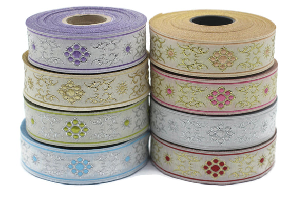 22 mm Cat Paw  Yellow jacquard ribbons (0.86 inches,  native american embroidered trim, woven trim, woven jacquards, woven border, 22806