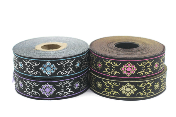 22 mm Cat Paw  Lilac jacquard ribbons (0.86 inches, native american embroidered trim, woven trim, woven jacquards, woven border, 22806