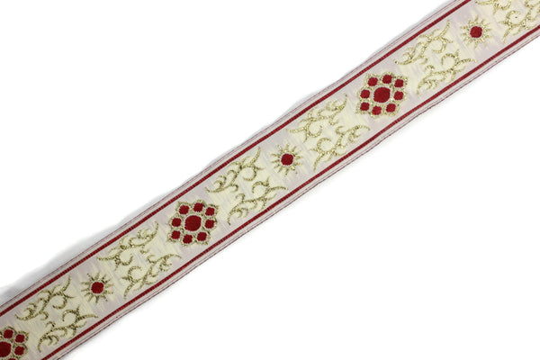 22 mm Cat Paw  Red jacquard ribbons (0.86 inches, native american embroidered trim,  sewing trim, woven jacquards, woven border, 22806