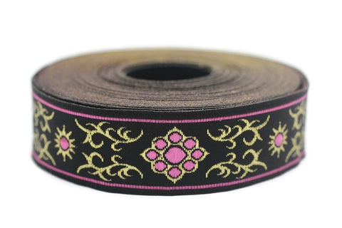 22 mm Cat Paw Pink jacquard ribbons (0.86 inches), native american embroidered trim, woven trim, woven jacquards, woven border, 22806