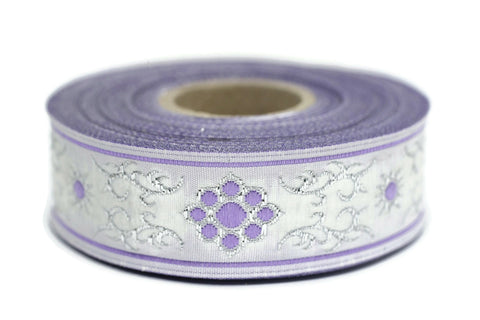 22 mm Cat Paw Lilac jacquard ribbons (0.86 inches, native american embroidered trim, woven trim, woven jacquards, woven border, 22806