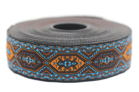 25 mm Blue Woven Jacquard ribbons (0.98 inches), jacquard trim, Decorative Craft Ribbon, Sewing trim, woven trim, embroidered ribbon, 25588