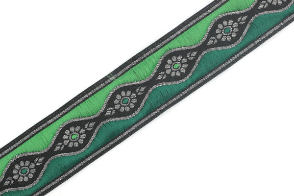 35mm Green Royal Blossom ribbon (1.37 inches), Flower Embroidered Ribbon, Great for Home Decor, Craft Supply, Jacquard ribbon, Trim, 35924