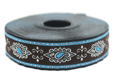 25 mm Blue/Brown medieval  ribbon (0.98 inches), renaissance trim, otantic ribbon,  jacquard ribbons, fabric ribbon, vintage trim, 25907