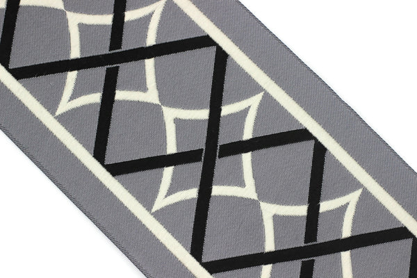100 mm Gray-White Embroidered Ribbon  (3.93 inch) | Jacquard Trims | Sewing Trim | Drapery Trim | Curtain Trims | Jacquard Ribbons | 183 V6