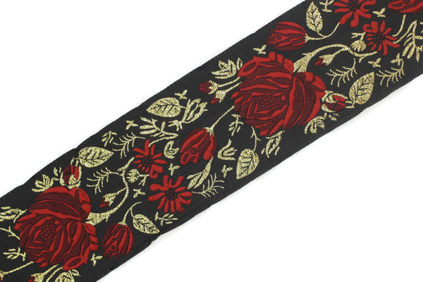 50 mm  Floral Jacquard trim (1.96 inches), Rose emboried Ribbon, Decorative Craft Ribbon, Jacquard Ribbon Trim, 50089