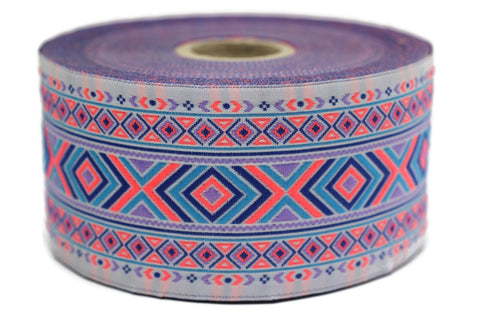 50 mm Colorfull African Motif Ribbon (1.96 inches), Jacquard Trim, African Pattern Ribbon, Sewing Trim, Large ribbon, Bag strap, 50995