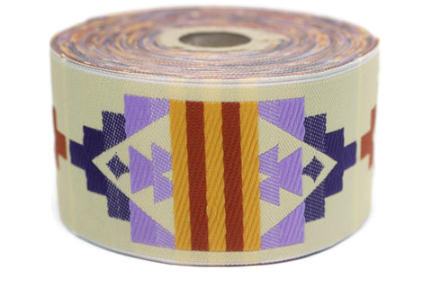 50 mm Purple&Orange Carpet Motive Ribbon (1.96 inches, Anatolian trim, jacquard trim, fabric wide trims, craft supplies, vintage trim, 50126
