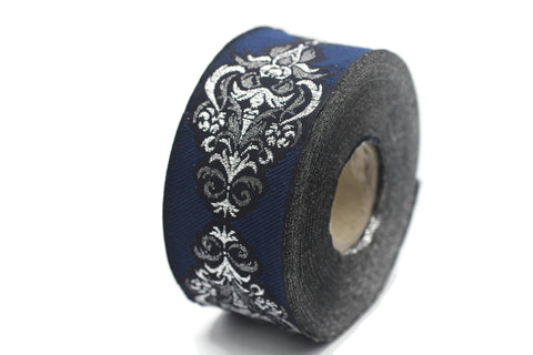 35 mm Blue Authentic Jacquard Ribbons (1.37 inches) Sewing Crafts, ribbon trim,  jacquard trim, craft supplies, collar supply, trim, 35918