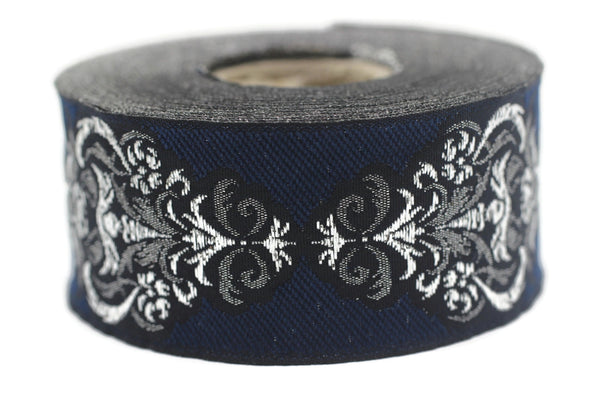 35 mm Blue Authentic Jacquard Ribbons (1.37 inches) Sewing Crafts, ribbon trim,  jacquard trim, craft supplies, collar supply, trim, 35918