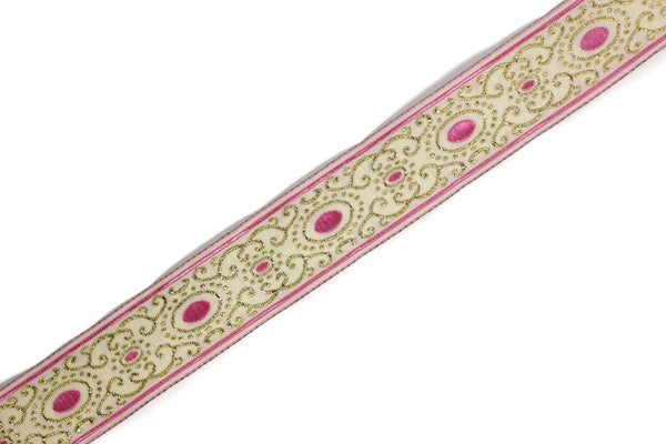 22 mm Pink/white authentic Jacquard ribbon (0.86 inches), woven ribbon, authentic ribbon, Sewing, Scroll Jacquard trim, 22805
