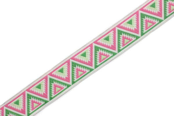 25 mm Green/Pink Chevron Jacquard ribbon (0.98 inches, Decorative ribbon, Craft Ribbon, Jacquard trim, costume ribbon, craft supplies, 25915
