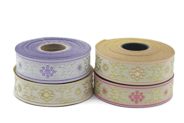 22 mm Cat Paw  Yellow jacquard ribbons (0.86 inches,  native american embroidered trim, woven trim, woven jacquards, woven border, 22806