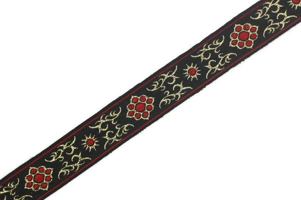 22 mm Cat Paw  Red jacquard ribbons (0.86 inches, native american embroidered trim, woven trim, woven jacquards, woven border, 22806