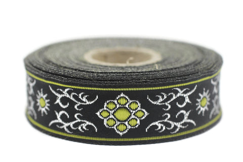 22 mm Cat Paw Green jacquard ribbons (0.86 inches, native american embroidered trim, woven trim, woven jacquards, woven border, 22806