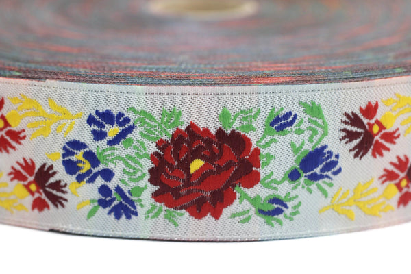 35 mm Red Floral jacquard trim (1.37 inches), Vintage Jacquard, Floral ribbon, Floral trim, Vintage Jacquard, Vintage Ribbons, Mum Supplies