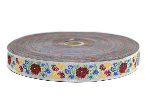 25 mm Red Floral jacquard trim (0.98 inches), Vintage Jacquard, Floral ribbon, Floral trim, Vintage Jacquard, Vintage Ribbons, Mum Supplies