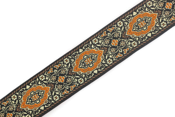 35 mm orange Medieval Motive Woven Border (1.37 inches), jacquard ribbon, Embroidered ribbon, Sewing trim, Scroll Jacquard trim, 35589