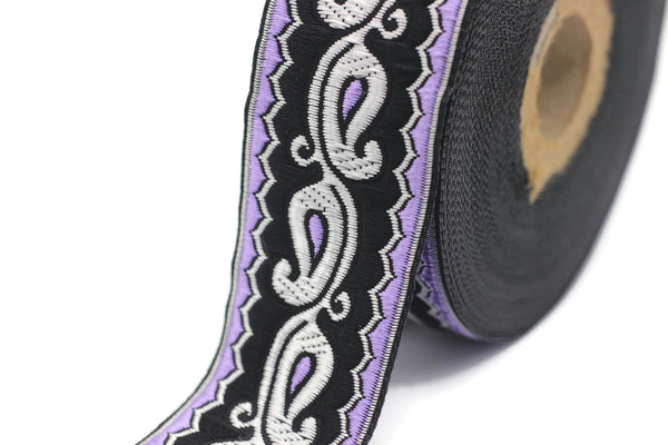 35 mm Purple Dokkalfar Motive Jacquard Ribbon 1.37 (inch) | Dark Elf Ribbon | Embroidered Woven Ribbon | Woven Trim | Drapery Making 35911