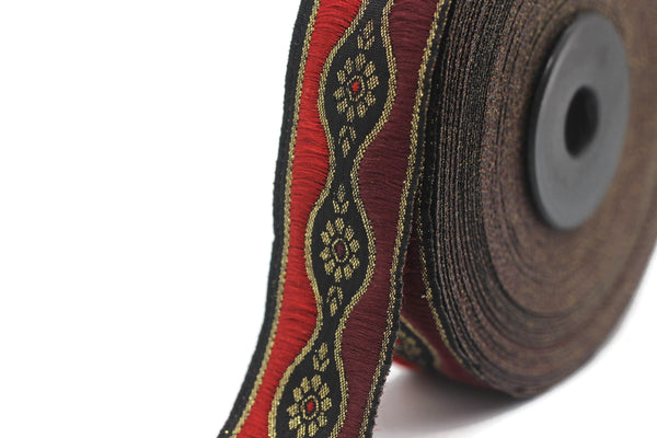 25 mm Red Floral Vintage ribbon (0.98 inches), floral embroidered ribbon, Decorative ribbon, Craft Ribbon, Jacquard ribbon, Trim, 25924
