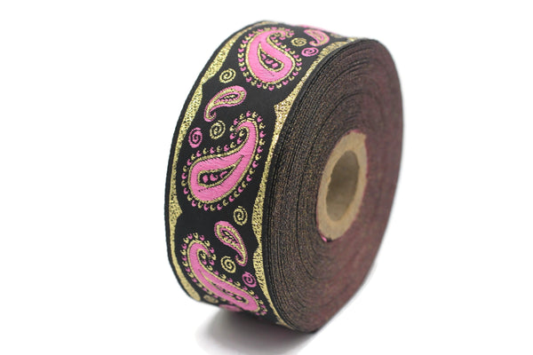 35 mm Pink Water Drop Jacquard Trims (1.37 inches), Embroidered Trims, Drop ribbon, Woven Ribbon, Jacquard Ribbons, Sewing Trims, 35807
