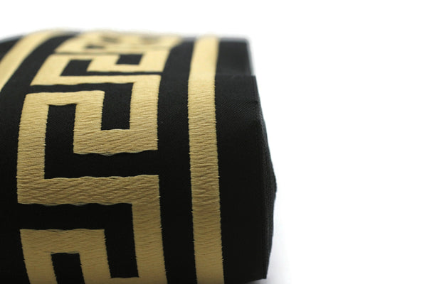 16.4 Yrd 100mm Black & Gold Greek Key Ribbons (3.93 inc, Meander Jacquard Trim, Drapery Trim Tape, Curtain Making Upholstery Fabric 197 V8