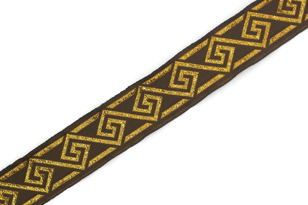 25 mm Brown Gold Greek Key ribbons (0.98 inches), ribbon trim, otantic ribbon, jacquard ribbons, vintage trim, geometric ribbons