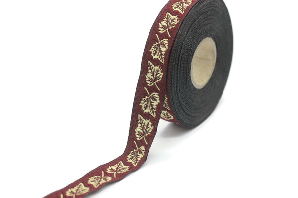 16 mm Red&Gold Sycamore Embroidered Jacquard Ribbons (0.62 inches), Jacquard Trim, Craft Supplies, Collar Supply, Sewing Trim, 16086