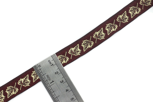 16 mm Red&Gold Sycamore Embroidered Jacquard Ribbons (0.62 inches), Jacquard Trim, Craft Supplies, Collar Supply, Sewing Trim, 16086