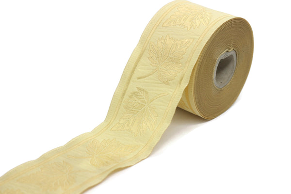 50 mm Beige Sycamore Jacquard Ribbons, Tulips Ribbons 1.96 inches, Jacquard Trim, Sewing Trims, Flower Ribbons, Embroidered Ribbons, 50086