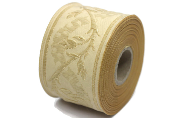 50 mm Beige Tulips Jacquard Ribbons, Tulips Ribbons 1.96 inches, Jacquard Trim, Sewing Trims, Flower Ribbons, Embroidered Ribbons, 50094