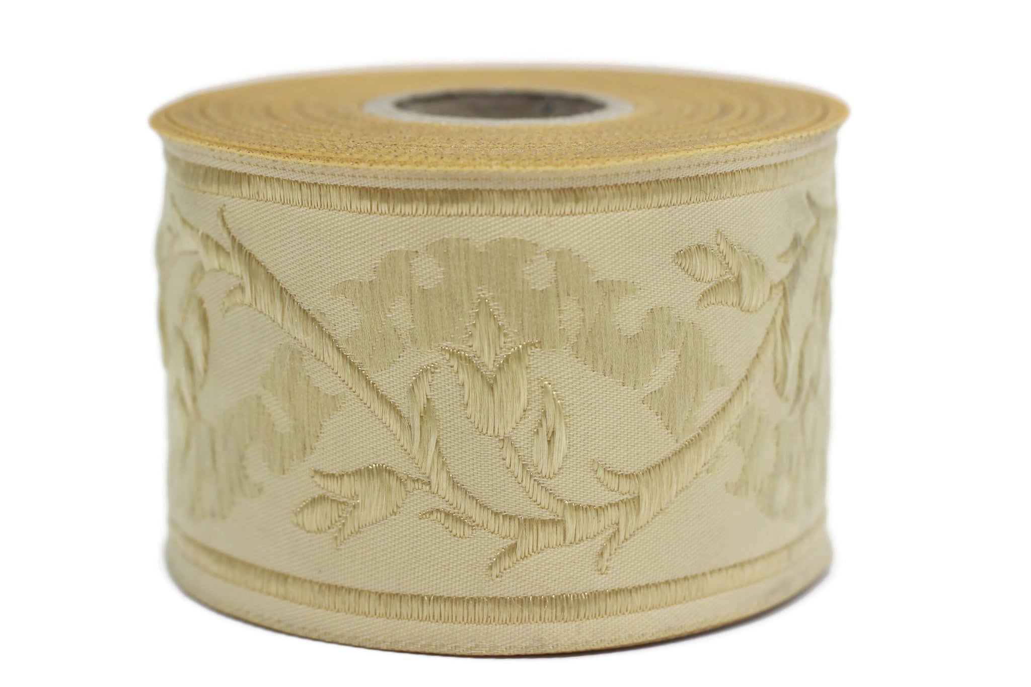 50 mm Beige Tulips Jacquard Ribbons, Tulips Ribbons 1.96 inches, Jacquard Trim, Sewing Trims, Flower Ribbons, Embroidered Ribbons, 50094