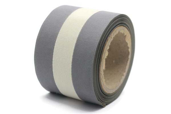 68 mm White&Grey Embroidered Ribbons (2.67 inch), Jacquard Trims, Sewing Trim, Drapery Trim, Curtain Trims, Trim for Drapery
