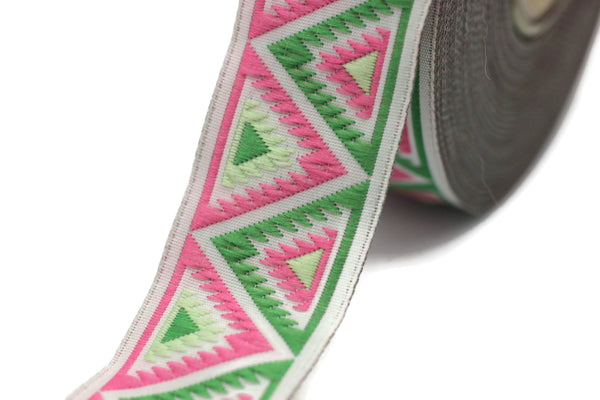 25 mm Green/Pink Chevron Jacquard ribbon (0.98 inches, Decorative ribbon, Craft Ribbon, Jacquard trim, costume ribbon, craft supplies, 25915