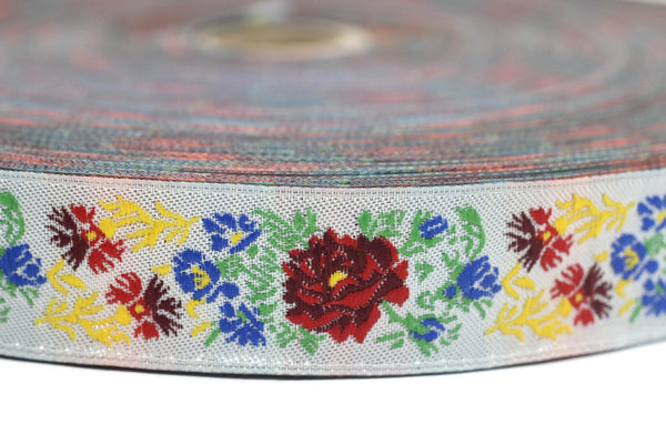 25 mm Red Floral jacquard trim (0.98 inches), Vintage Jacquard, Floral ribbon, Floral trim, Vintage Jacquard, Vintage Ribbons, Mum Supplies