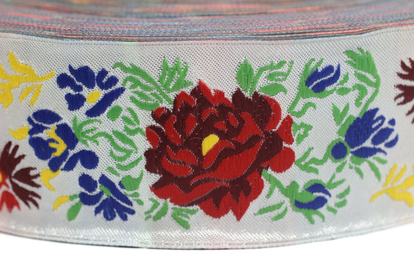 50 mm Red Floral jacquard trim (1.96 inches), Vintage Jacquard, Floral ribbon, Floral trim, Vintage Jacquard, Vintage Ribbons, Mum Supplies