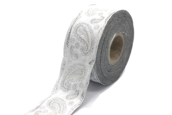 35 mm Gray Water Drop Jacquard Trims (1.37 inches), Embroidered Trims, Drop ribbon, Woven Ribbon, Jacquard Ribbons, Sewing Trims, 35807