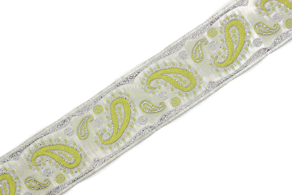 35 mm Green Water Drop Jacquard Trims (1.37 inches), Embroidered Trims, Drop ribbon, Woven Ribbon, Jacquard Ribbons, Sewing Trims, 35807