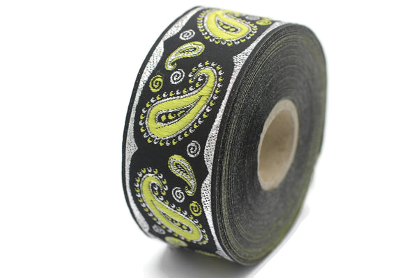 35 mm Green Water Drop Jacquard Trims (1.37 inches), Embroidered Trims, Drop ribbon, Woven Ribbon, Jacquard Ribbons, Sewing Trims, 35807
