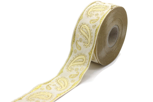 35 mm Yellow Water Drop Jacquard Trims (1.37 inches), Embroidered Trims, Drop ribbon, Woven Ribbon, Jacquard Ribbons, Sewing Trims, 35807