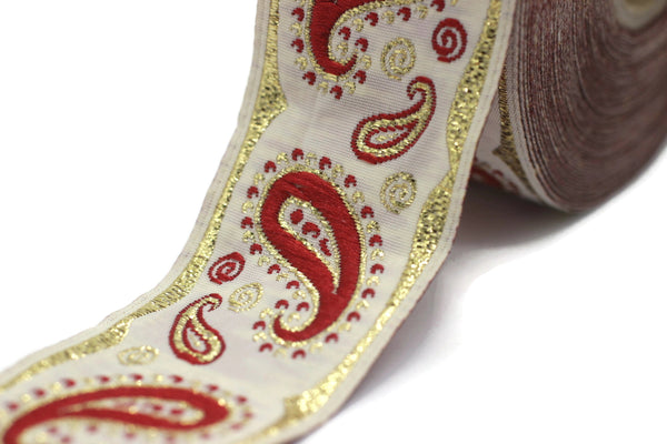 35 mm Red Water Drop Jacquard Trims (1.37 inches), Embroidered Trims, Drop ribbon, Woven Ribbon, Jacquard Ribbons, Sewing Trims, 35807