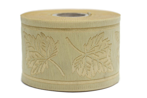 50 mm Beige Sycamore Jacquard Ribbons, Tulips Ribbons 1.96 inches, Jacquard Trim, Sewing Trims, Flower Ribbons, Embroidered Ribbons, 50086