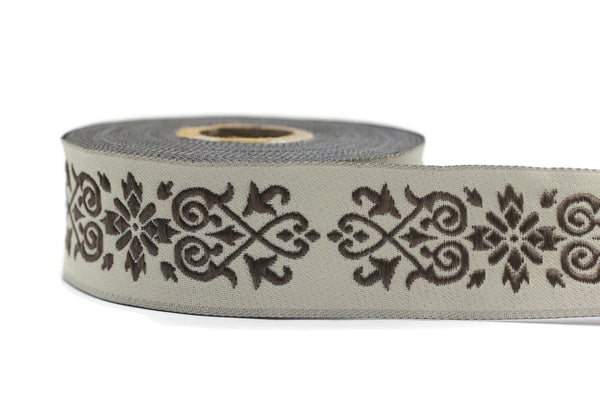 35mm Dark Brown Victorian Jade Jacquard Ribbon 1.37 inch | Embroidered Bordure | Fabric Tapestry for Embellishment Craft Home Decor 35271 V8